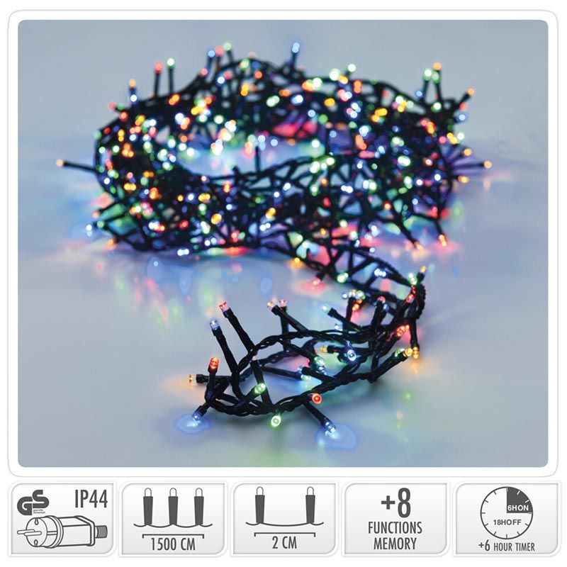 Micro Cluster Met Haspel - 750 Led - 15 Meter - Met Timer - Multicolor