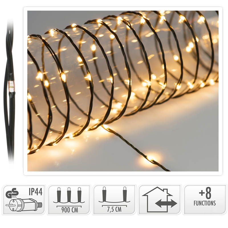 Led Verlichting 120 Led - 9 Meter - Extra Warm Wit - Voor Binnen En Buiten - 8 Lichtfuncties - Soft Wire