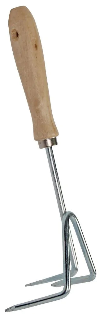 Hand Cultivator - Three-Pronged - Galvanized Steel - Wooden Handle