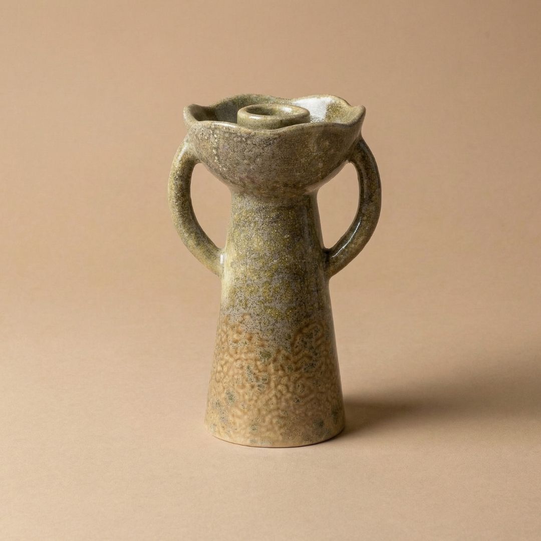 Rustic Ceramic Candle Holder - Sculptural Candle Stand - Ø 7 Cm ↑ 13 Cm
