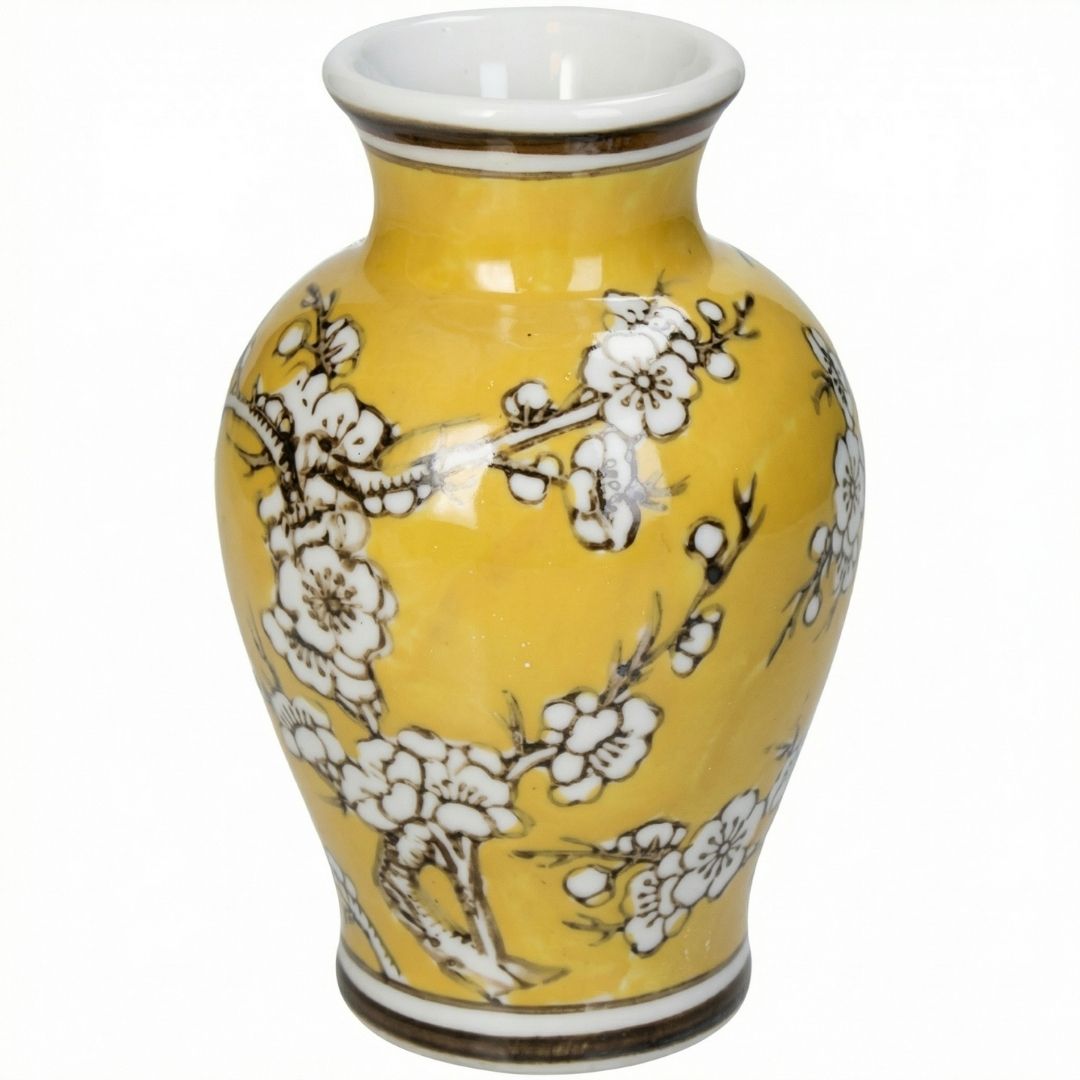 Porcelain Vase - Yellow - Flower Vase - Ø 9,5 ↑ 15 Cm