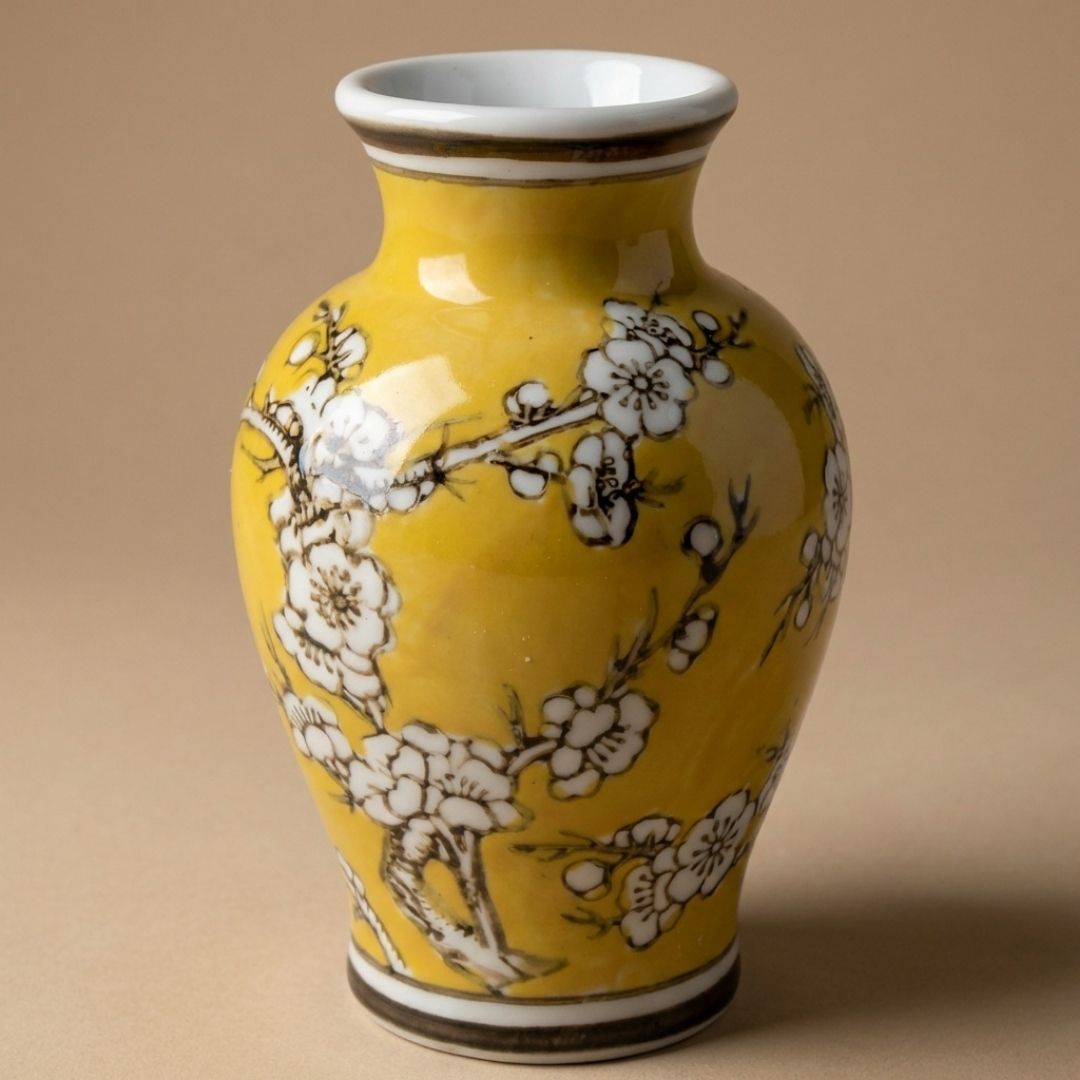 Porcelain Vase - Yellow - Flower Vase - Ø 9,5 ↑ 15 Cm