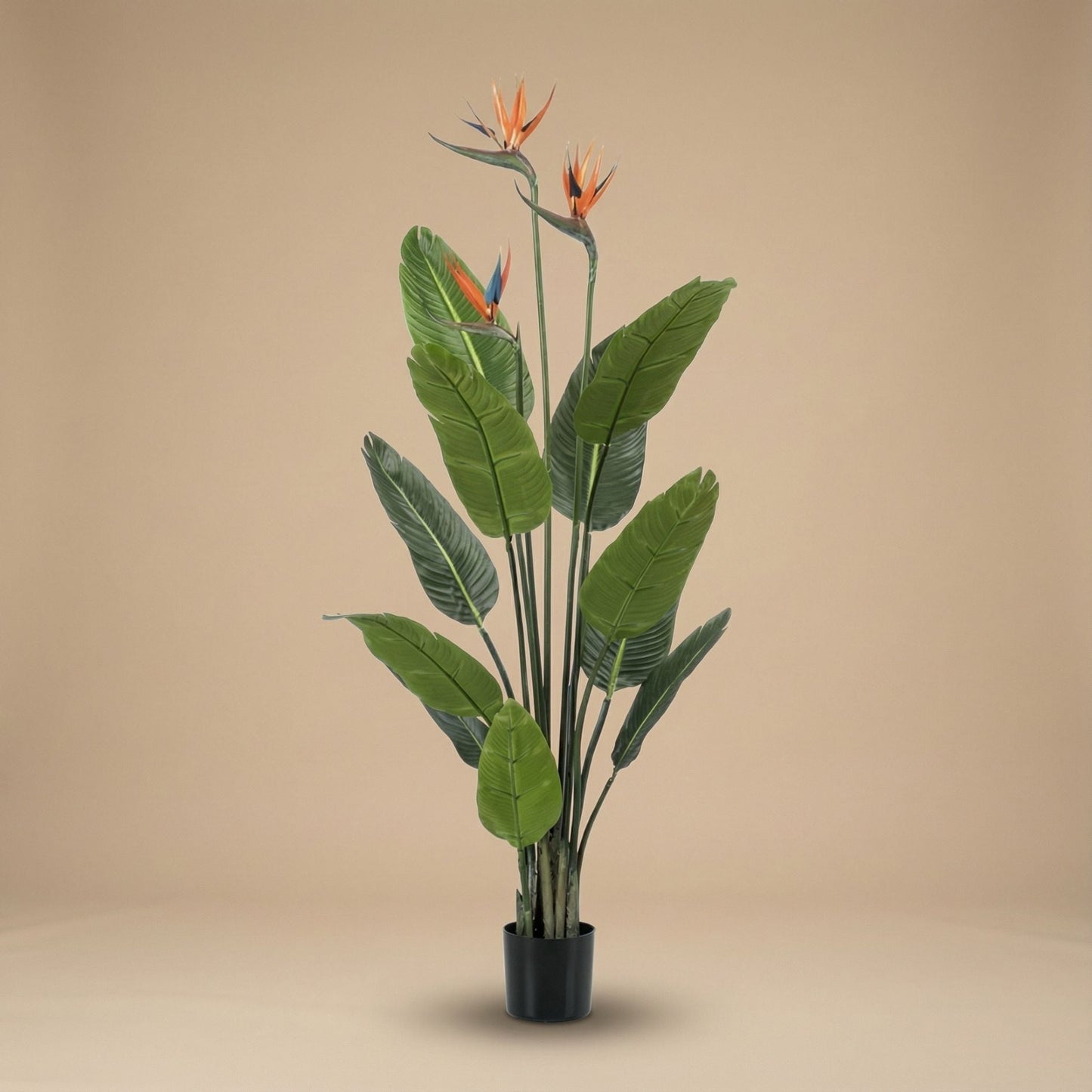 Strelitzia With Flowers – 120 Cm – In Black Pot – Artificial Plant