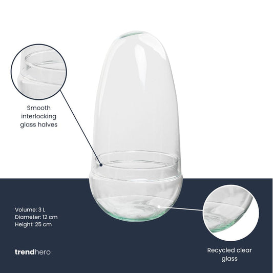 Terrarium Bottle ‘Egg’ – Two-Part Glass Dome – Closed Terrarium Ø 12 Cm ↑ 25 Cm