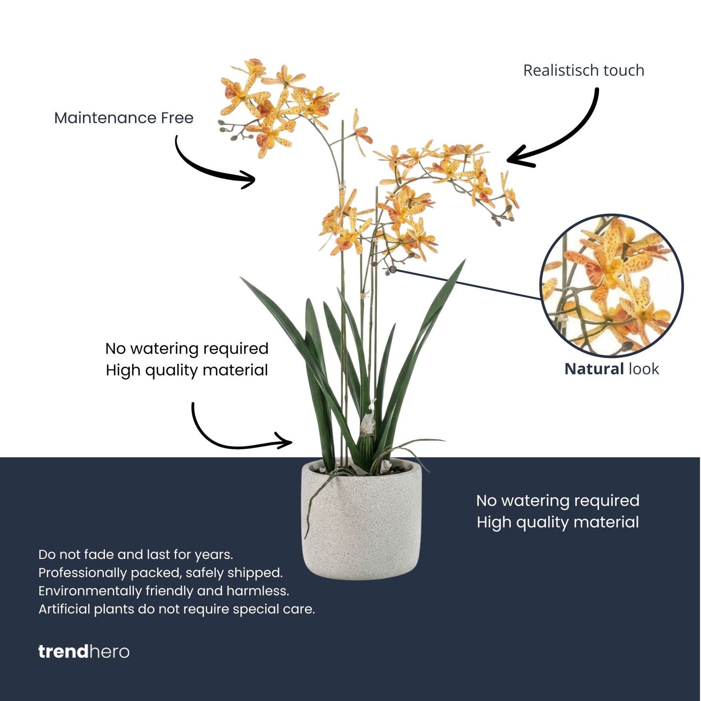 Renanthera Orchid Yellow & Orange In Pot - 56 Cm - Artificial Plant