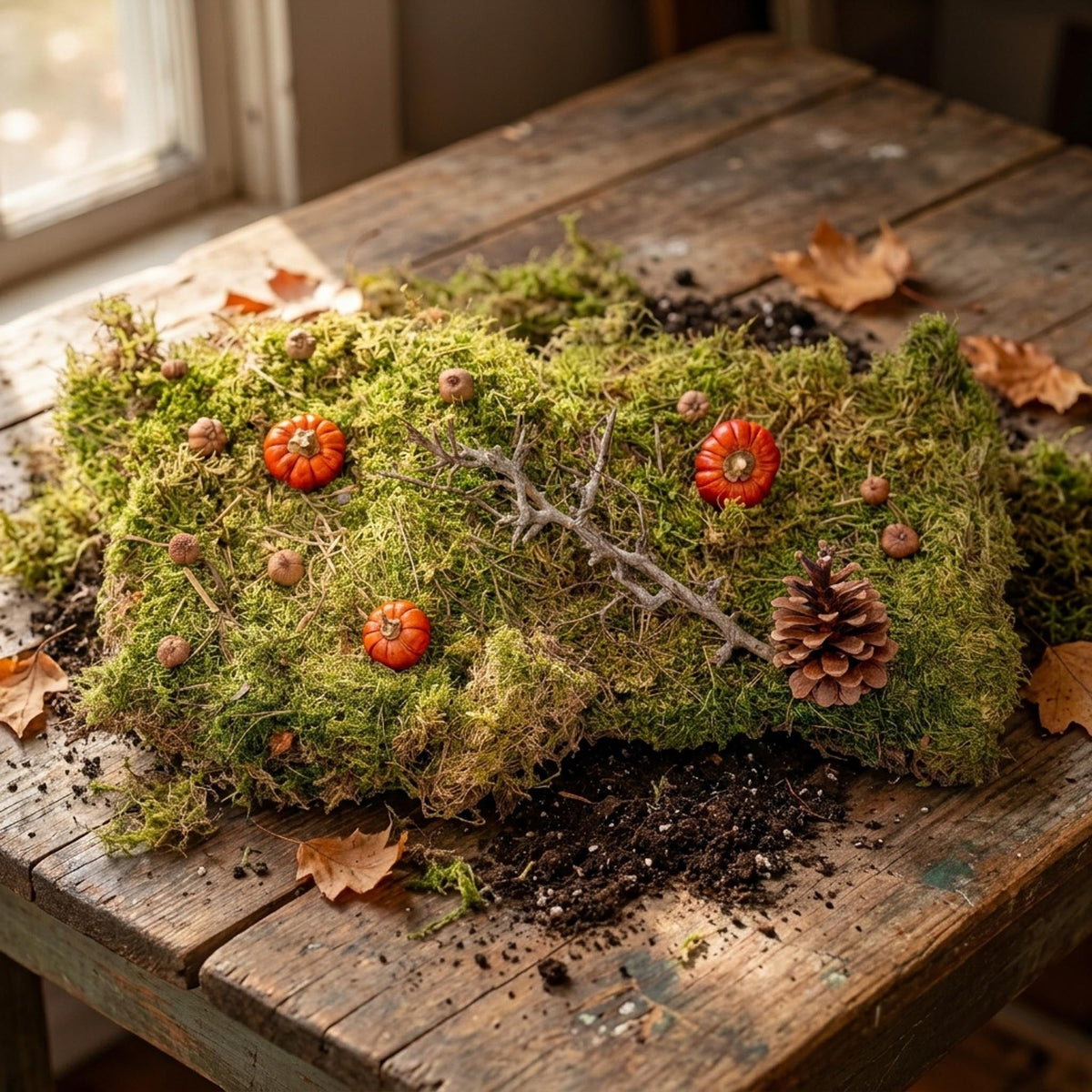 Autumn Deco Kit Medium - Pumpkins, Moss, Wood And Cones