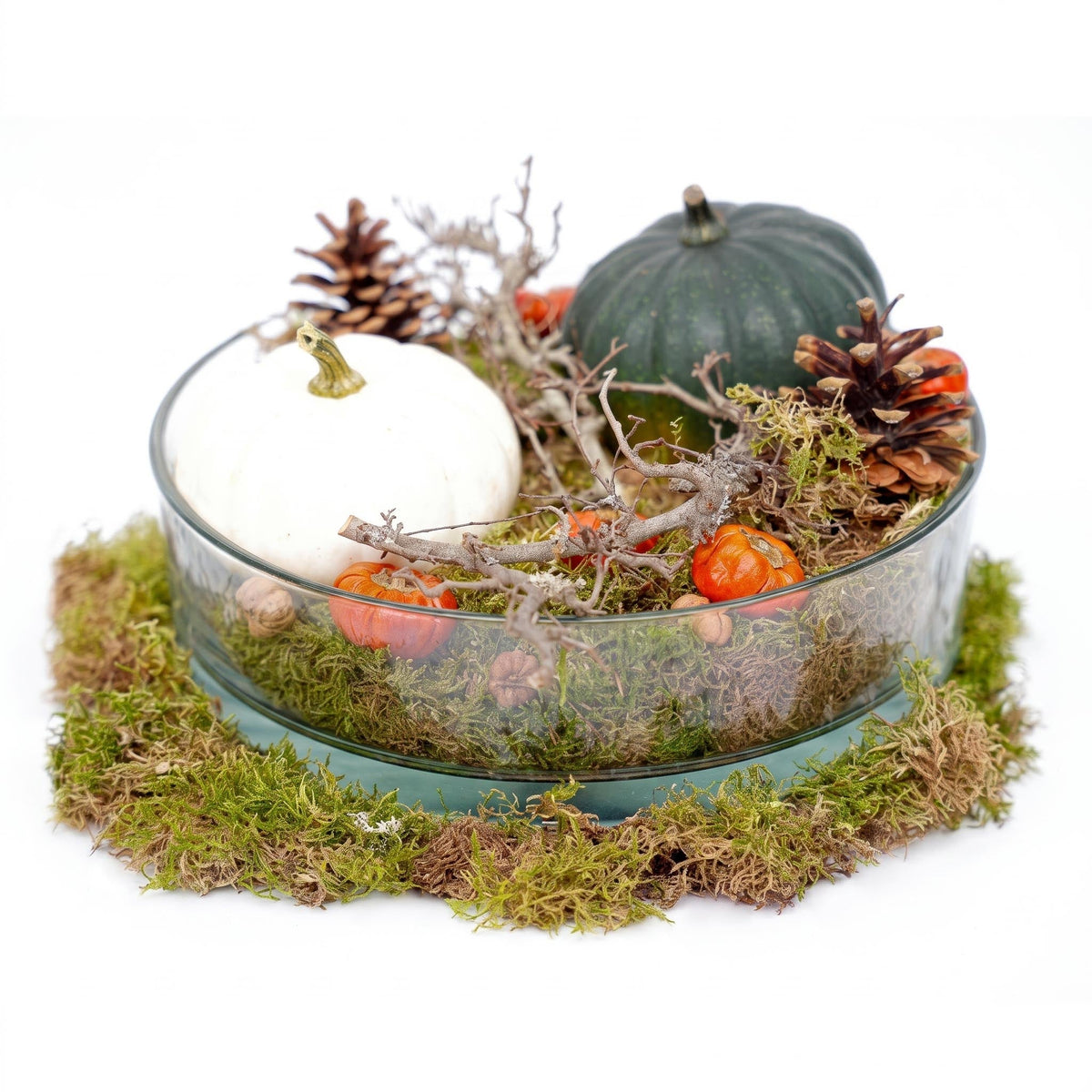 Autumn Bowl Pumpkin Large - Glass With 2 Real Pumpkins Ø 12Cm