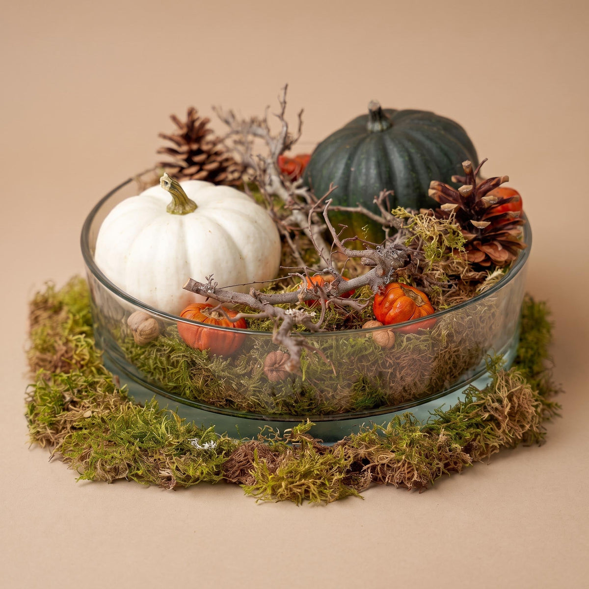 Autumn Bowl Pumpkin Large - Glass With 2 Real Pumpkins Ø 12Cm