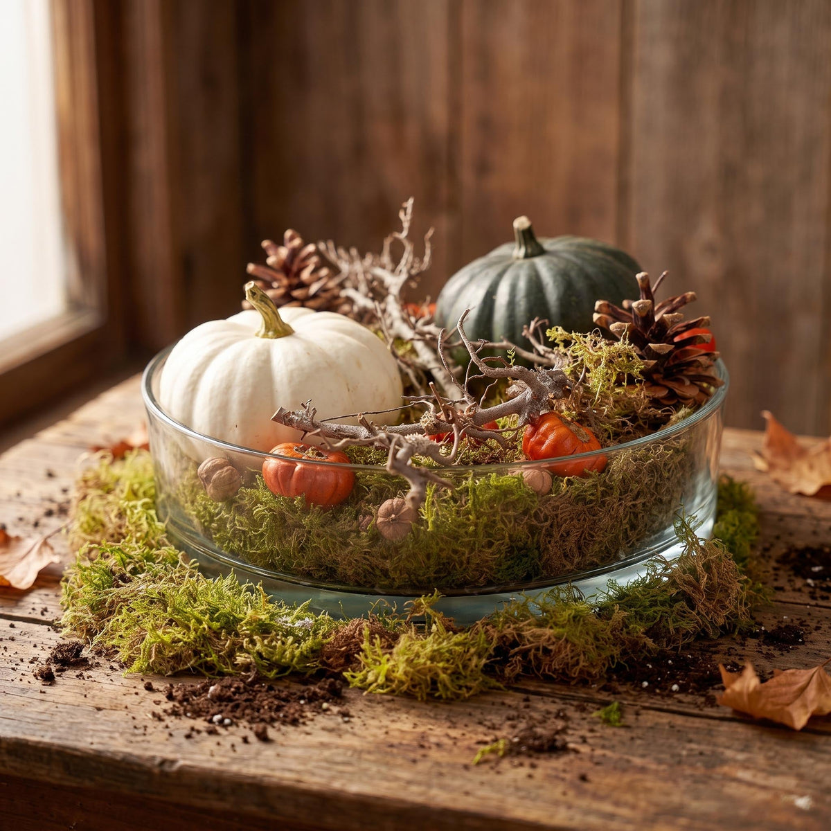 Autumn Bowl Pumpkin Large - Glass With 2 Real Pumpkins Ø 12Cm