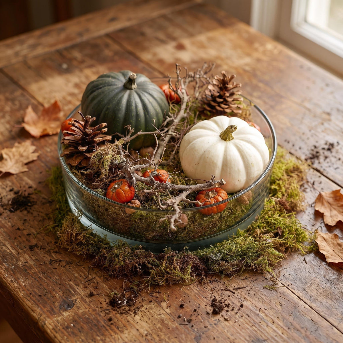 Autumn Bowl Pumpkin Large - Glass With 2 Real Pumpkins Ø 12Cm