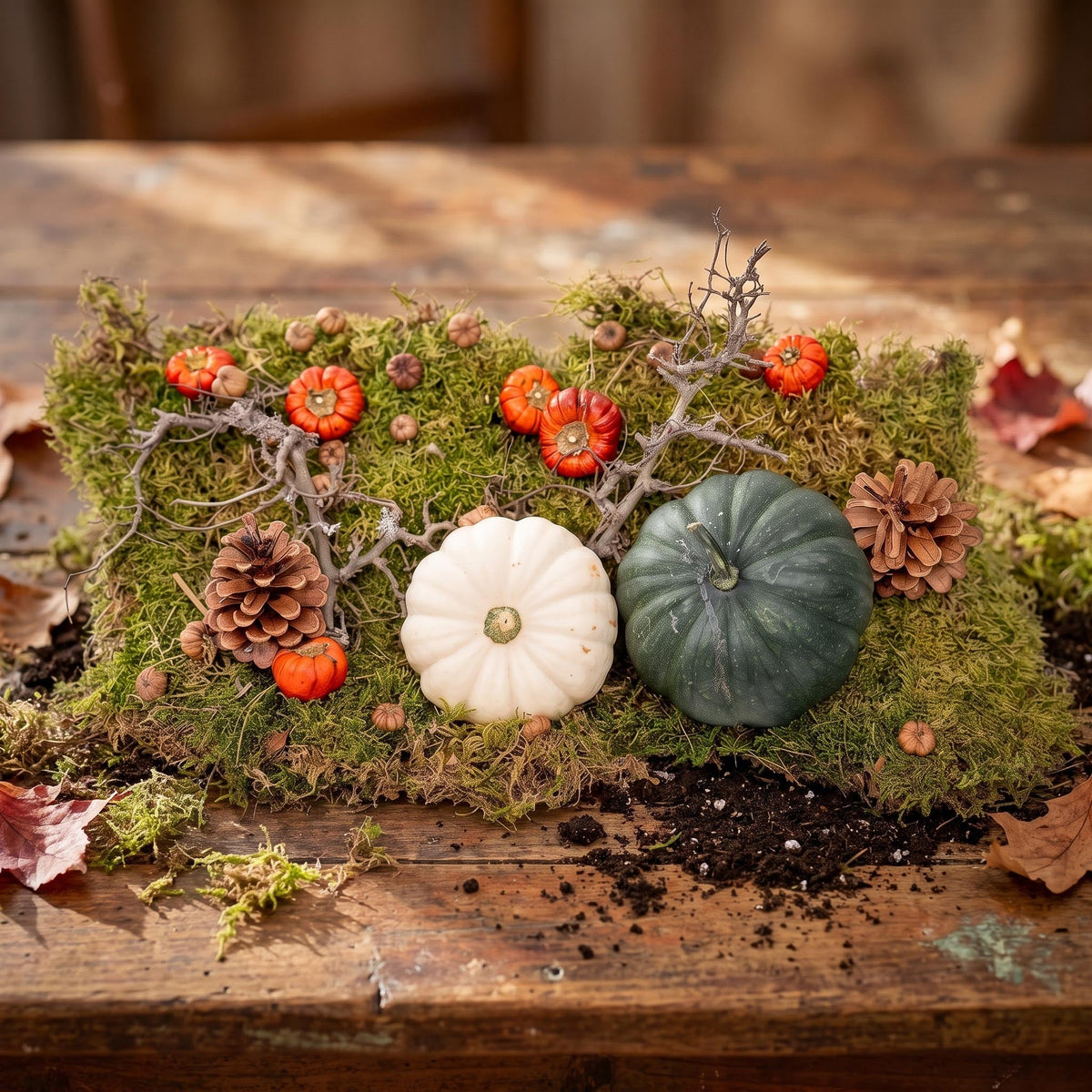 Autumn Deco Kit With 2 Real Pumpkins Ø 12 Cm