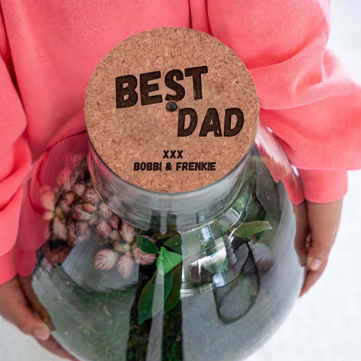 Father's Day Terrarium Sam + Custom Engraved Cork With Light - Bottle Garden Diy Kit - Ø 24.5 Cm ↑ 30 Cm