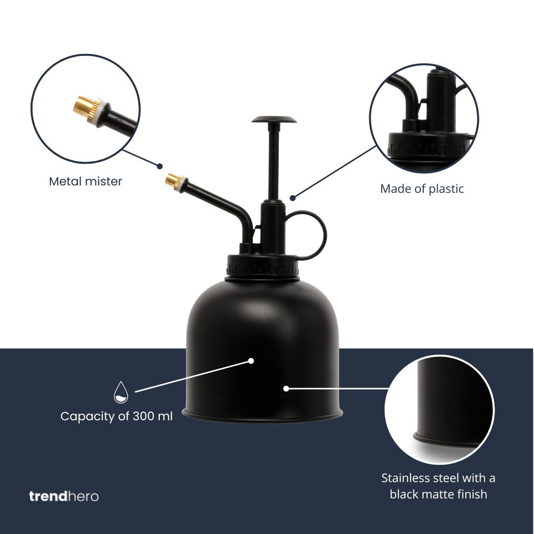 Plant Mister - Waterer - Stainless Steel Gardening Sprinkler - Matte Black - ↑ 15.5 Cm