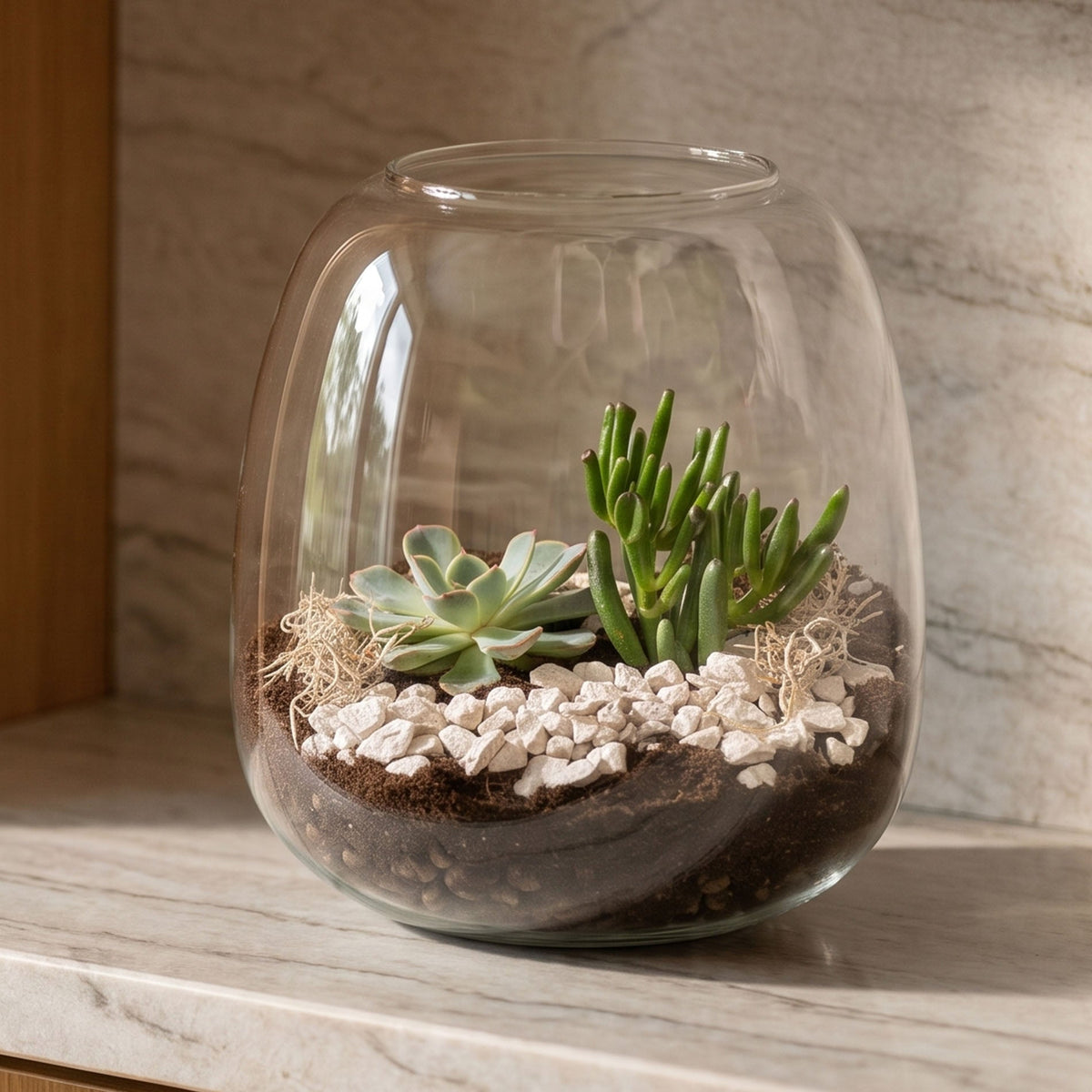 Emma Mini Succulent - Open Terrarium - Bottle Garden Diy Kit - Ø 19 Cm ↑ 20 Cm