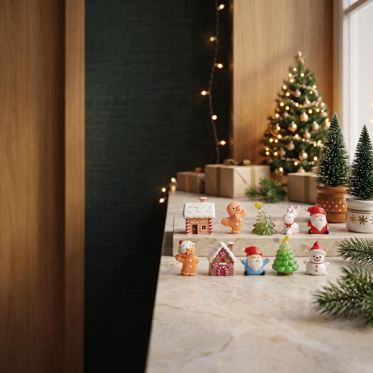 Gingerbread Christmas Village Set - 10 Pcs - Miniature ↔ 2-3,5
