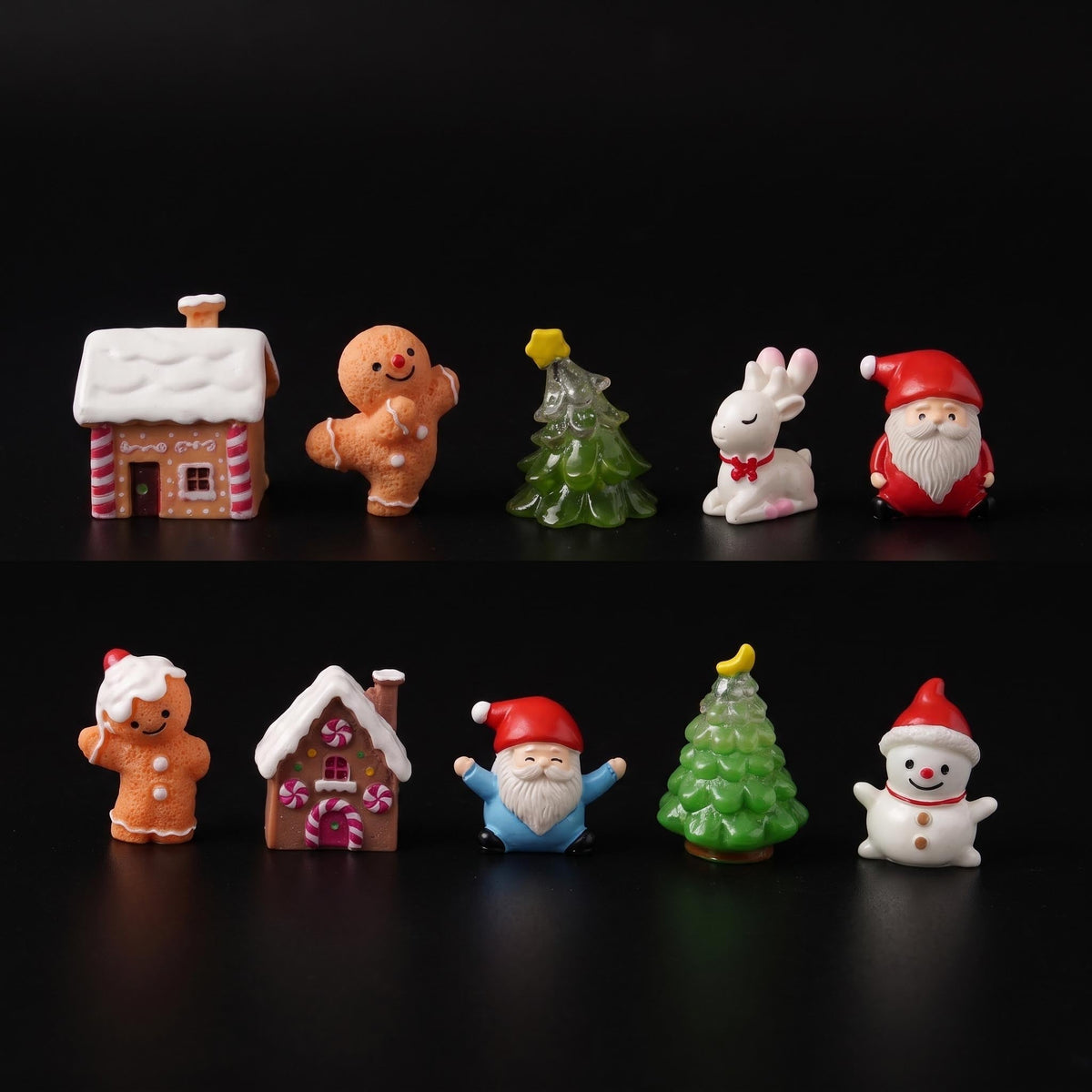 Gingerbread Christmas Village Set - 10 Pcs - Miniature ↔ 2-3,5