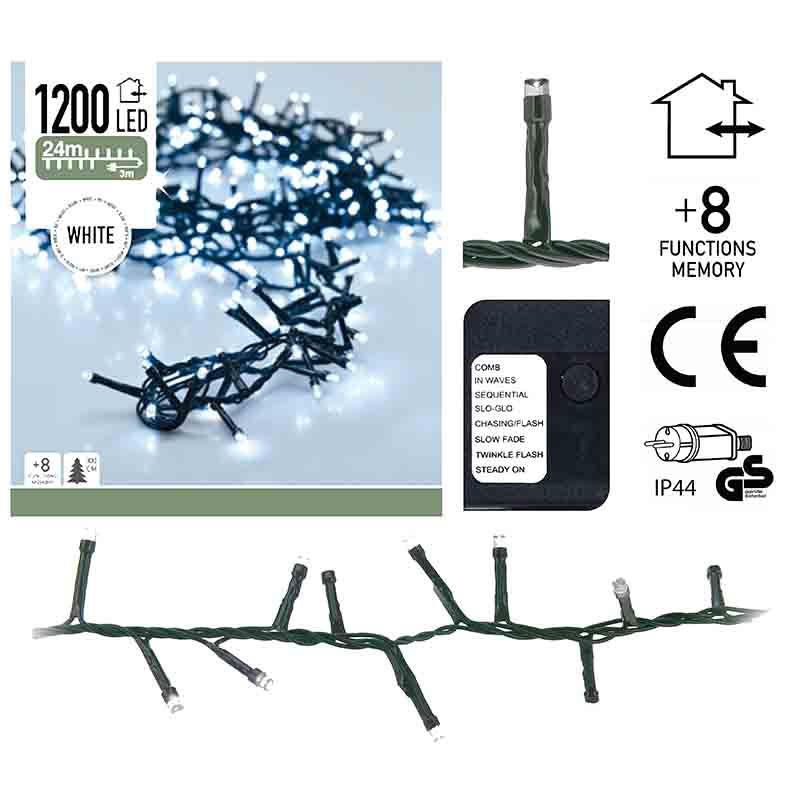 Micro Cluster 1200 Led's - 24 Meter - Wit - 8 Functies + Geheugen