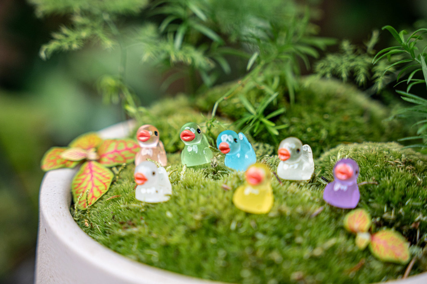 Ducks - Set Of 7 - Miniature Figurines - Glow In The Dark - ↑ 2 Cm