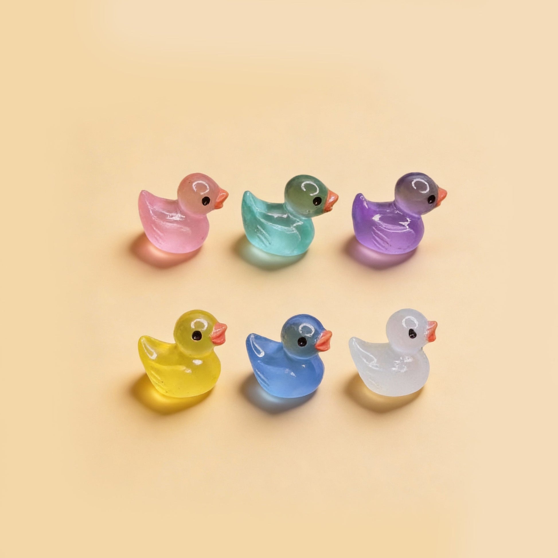Ducks - Set Of 7 - Miniature Figurines - Glow In The Dark - ↑ 2 Cm