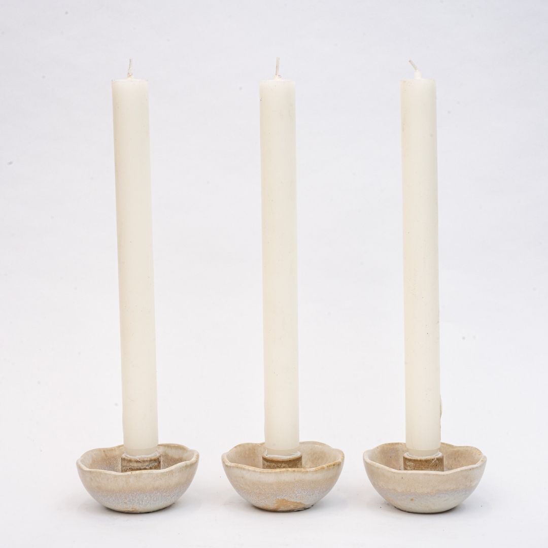 Ceramic Candle Dish - Low Round Candle Holder - Sand - Ø 7 Cm