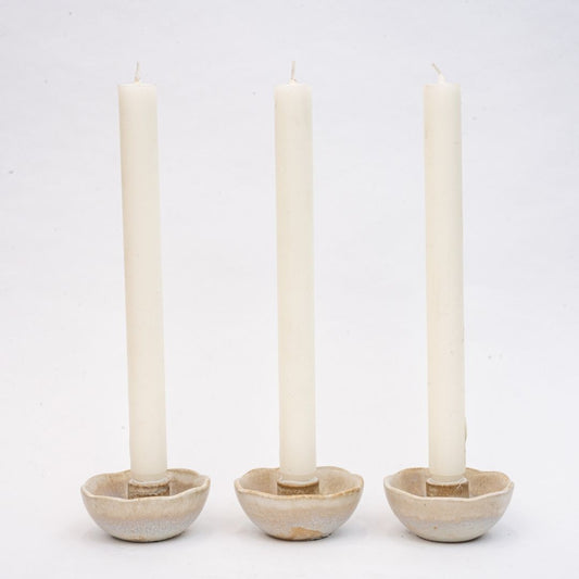 Ceramic Candle Dish - Low Round Candle Holder - Sand - Ø 7 Cm