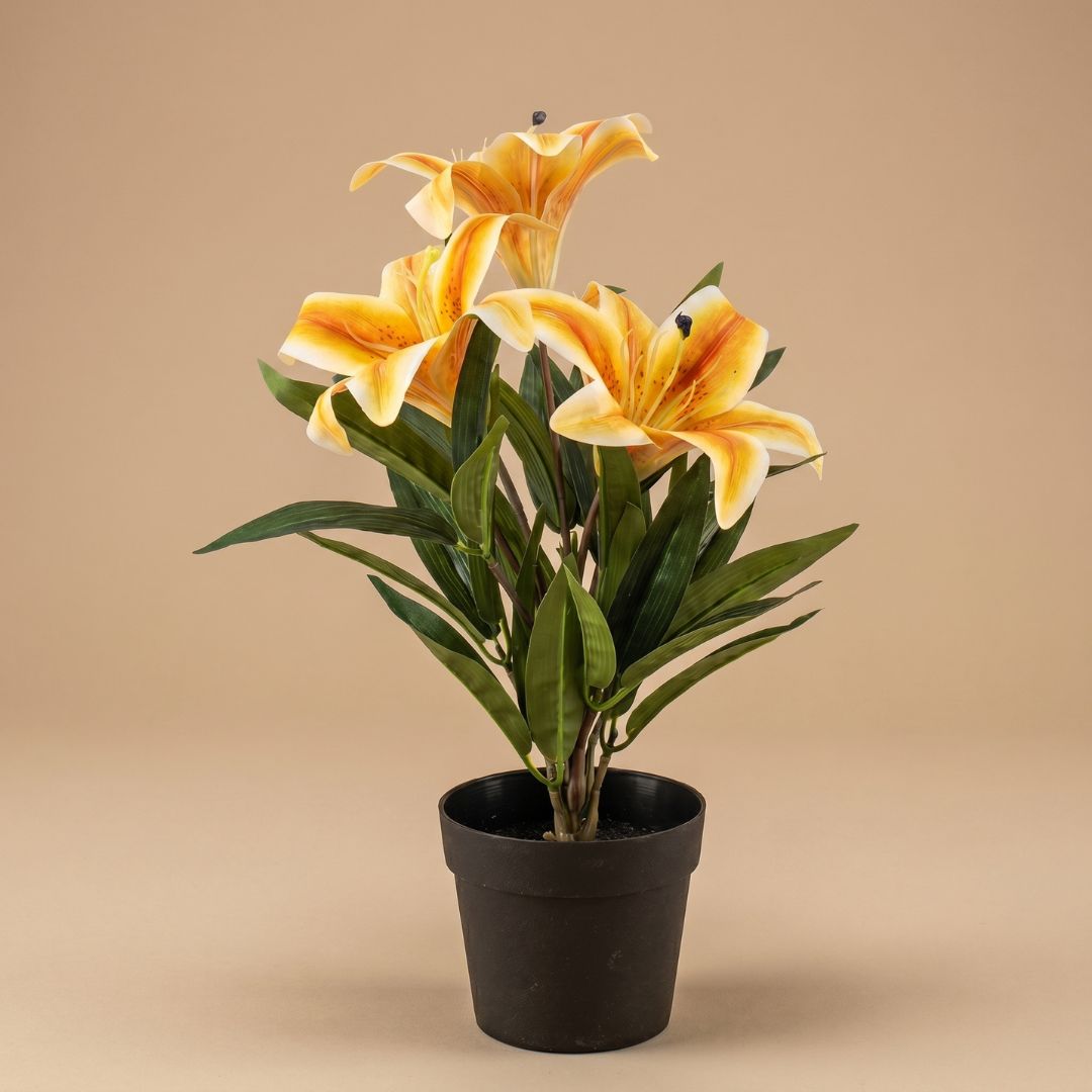 Lily In Pot - Yellow/Orange - Artificial Plant - ↑ 33 Cm