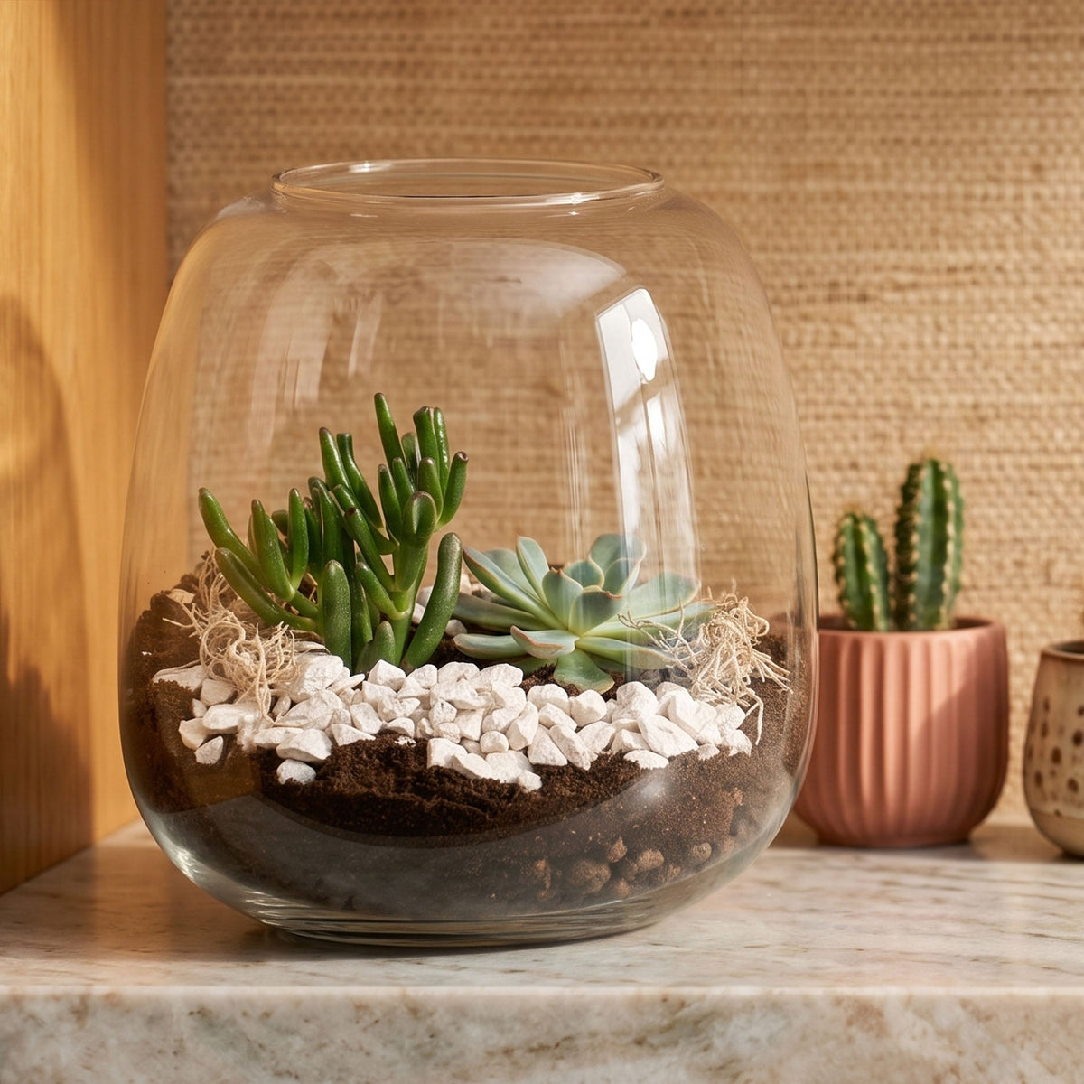 Emma Mini Succulent - Open Terrarium - Bottle Garden Diy Kit - Ø 19 Cm ↑ 20 Cm