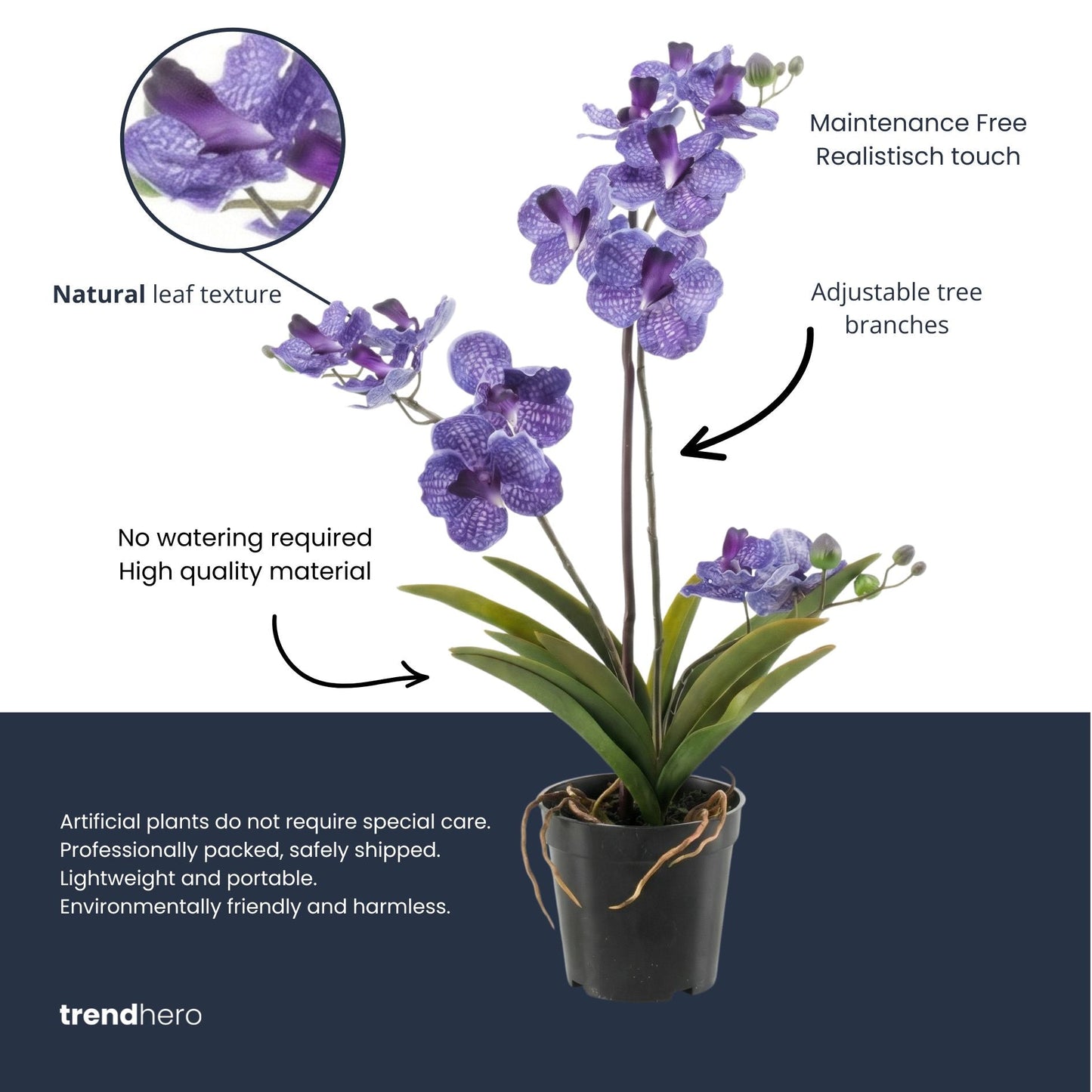 Artificial Orchid Vanda 60 Cm - Purple In Pot - Artificial Plant