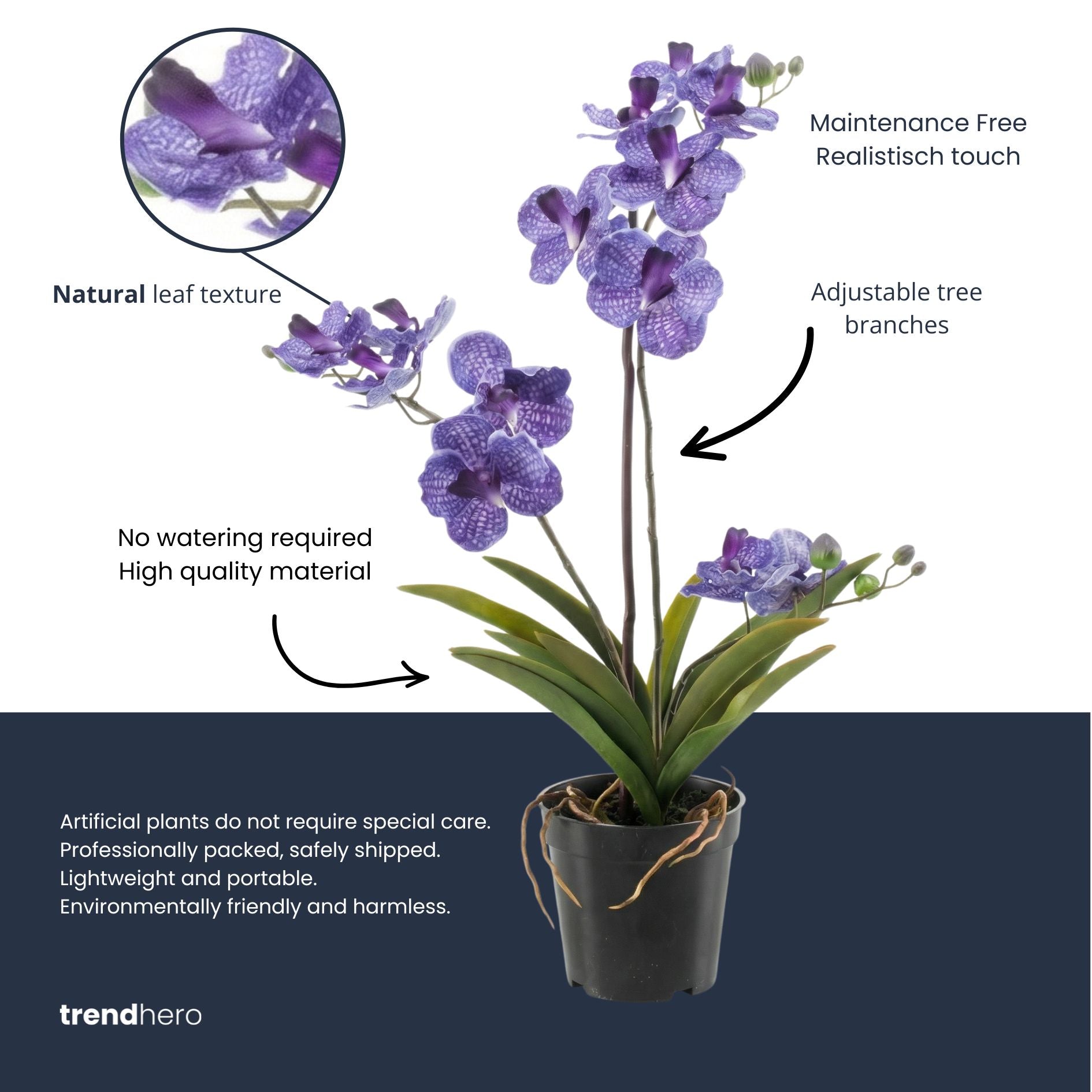 Artificial Orchid Vanda 60 Cm - Purple In Pot - Artificial Plant