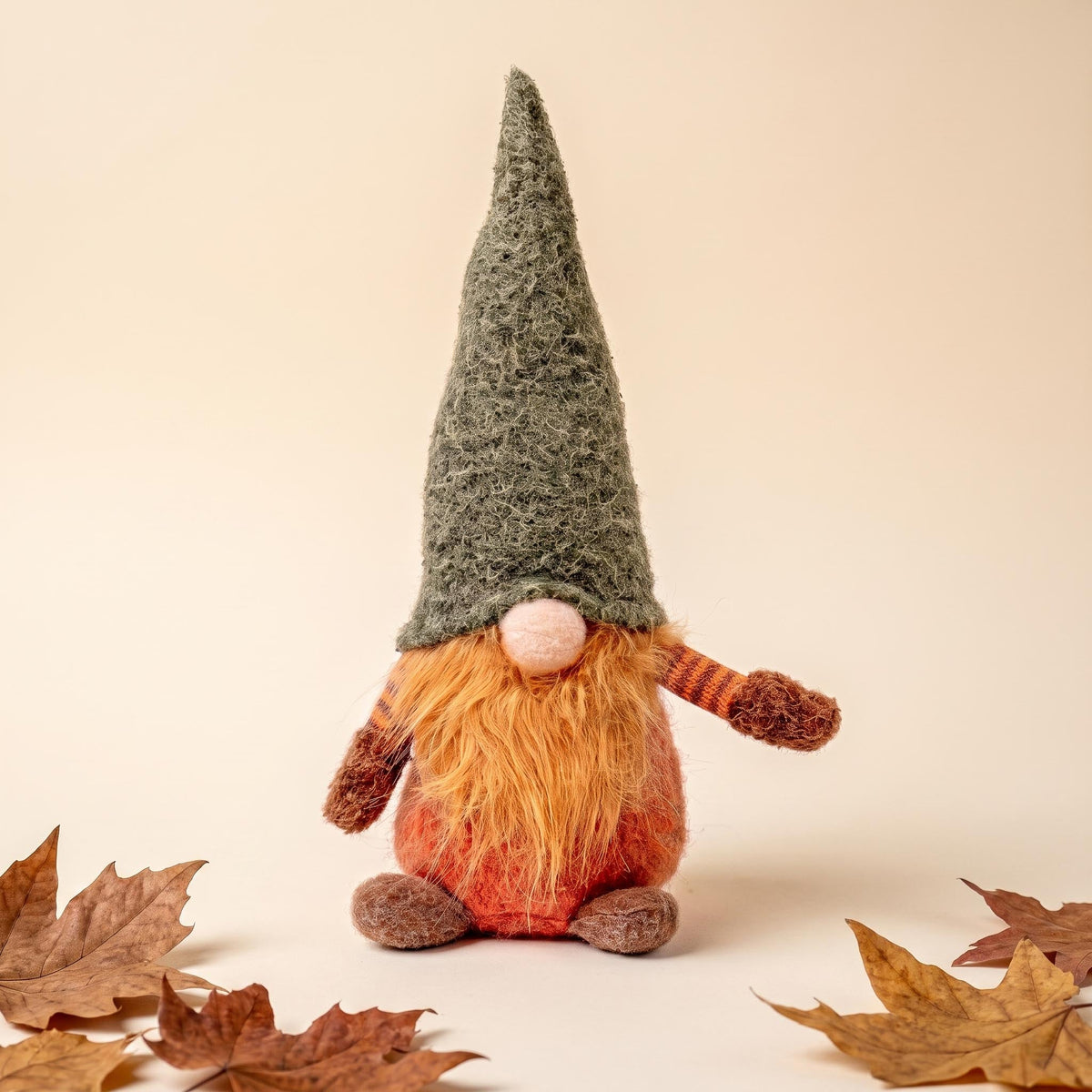 Gnome - 32Cm - Wool, Cotton - Green Hat - Autumn, Halloween