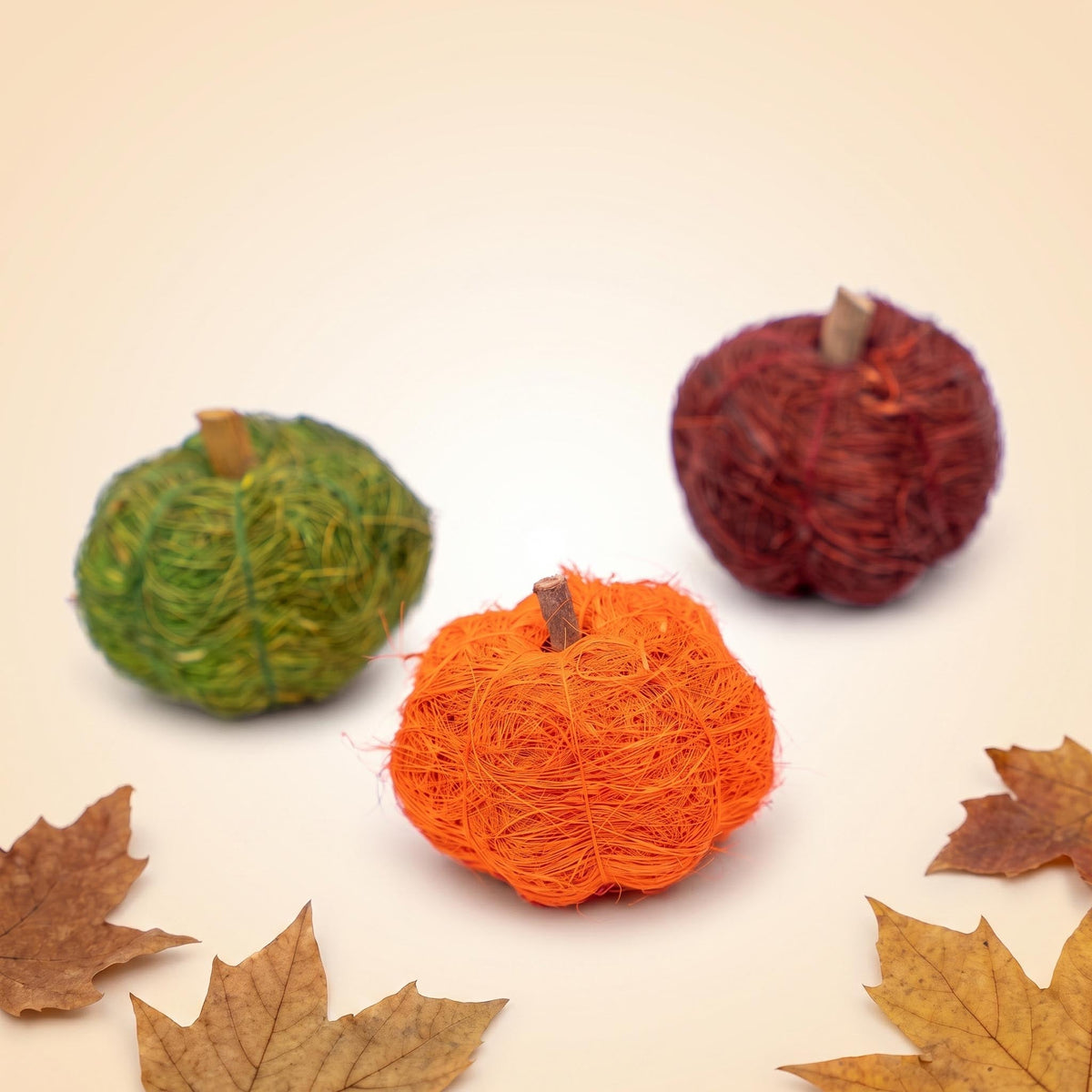 Pumpkin Set - 3Pcs - Natural Material - Green, Orange, Red