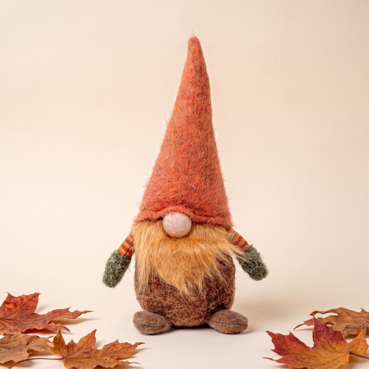 Gnome - 32Cm - Wool, Cotton - Orange Hat - Autumn, Halloween