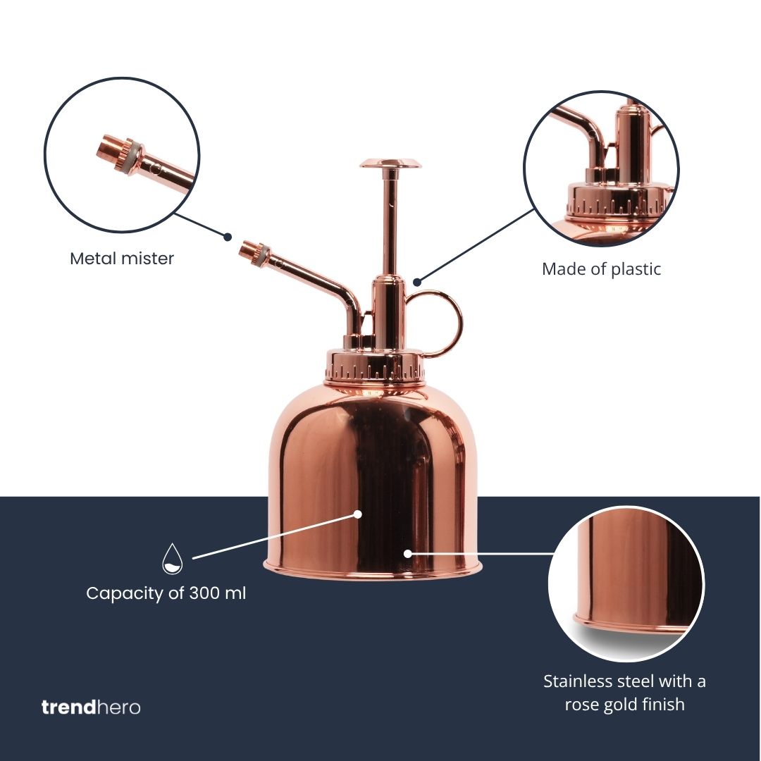 Plant Mister - Waterer - Stainless Steel Gardening Sprinkler - Rose Gold - ↑ 15.5 Cm