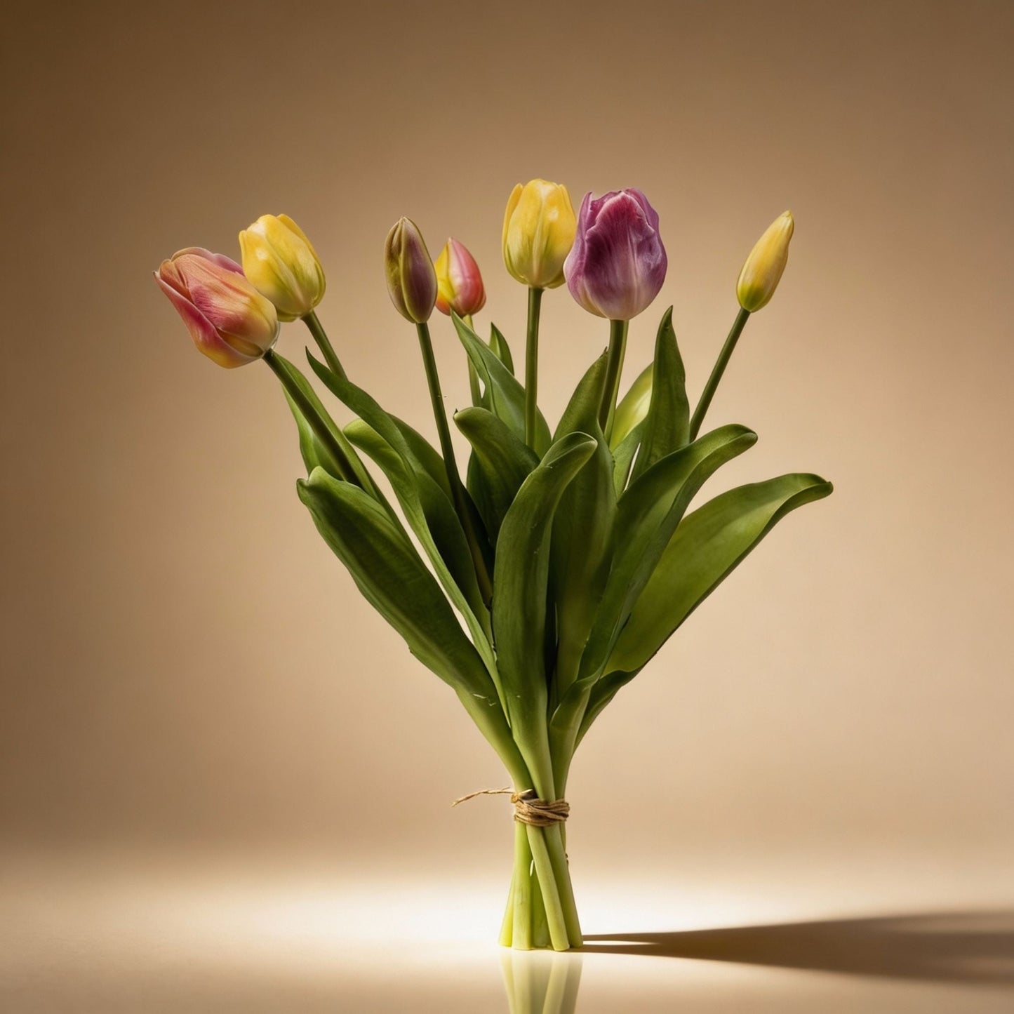Tulip Bouquet - Soft Spring - ‘Real Touch’ Artificial Tulips - 7 Tulip Stems - 40 Cm